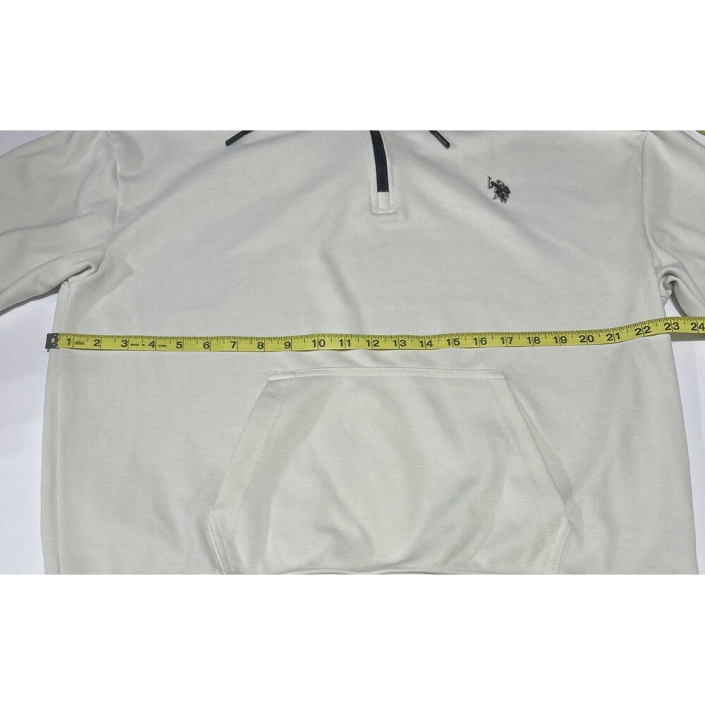 US Polo Assn Men's Large Off-White 1/4 Zip Hoodie Pullover Sweatshirt Pony - Picture 5 of 6